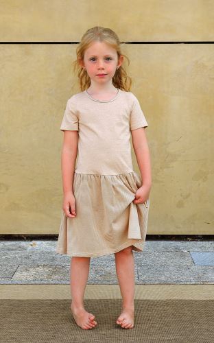 Dívčí bio šaty s krátkým rukávem Cappuccino/proužky