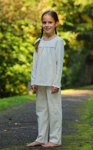 Dívčí bio pyžamo  smetanové - hnědé tečky