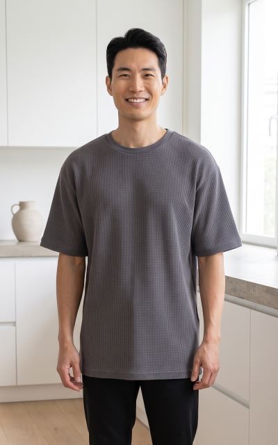 Pánské oversize tričko waffle Antracit krátký rukáv (1)